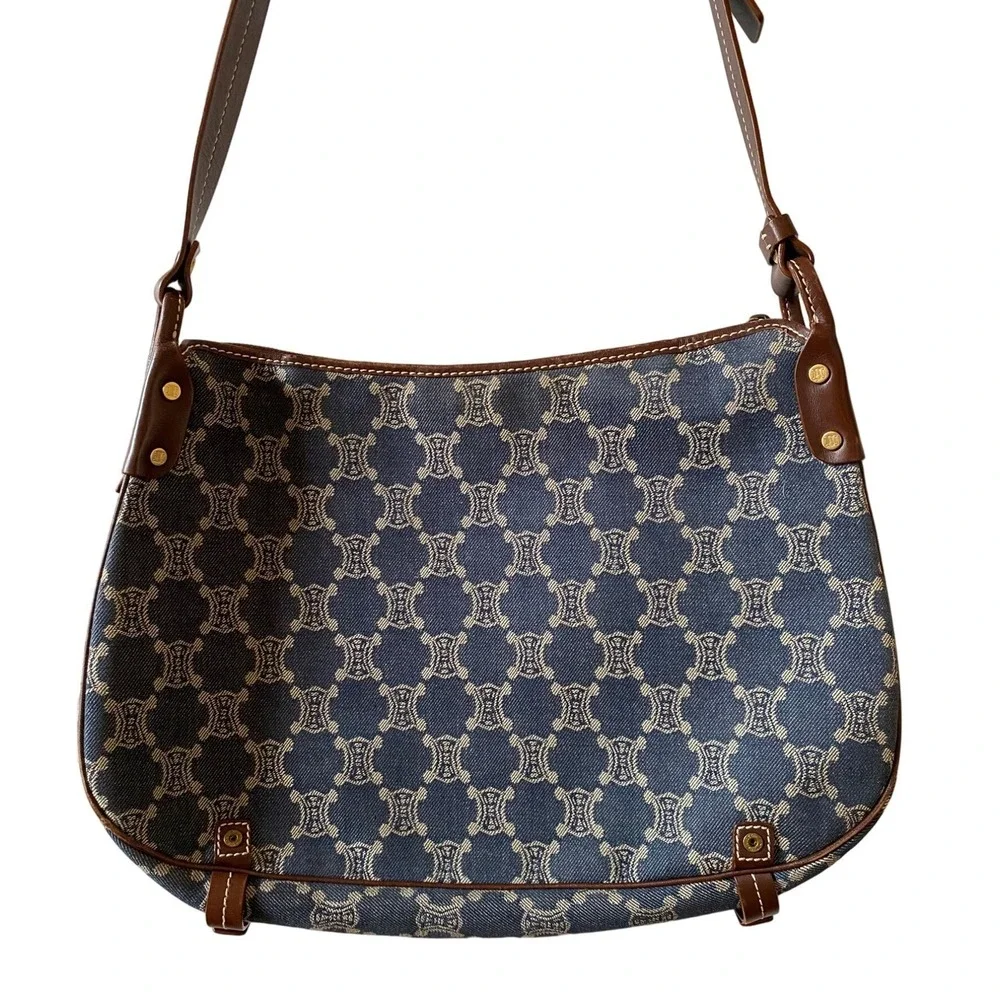 CELINE Paris Macadam Denim Messenger Bag Y2K Shoulder Flap Bag - Picture 3 of 16